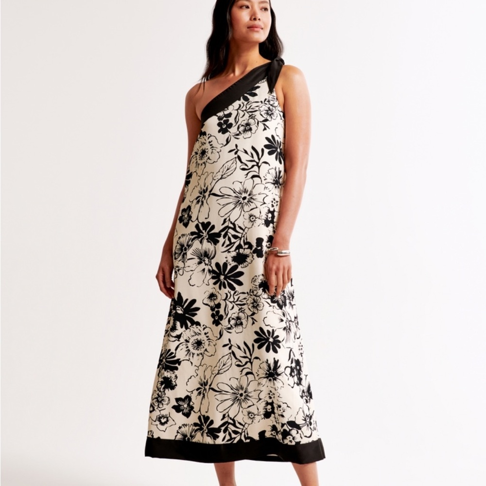 Floral Black and White One-Shoulder Dress scarf from Abercrombie
